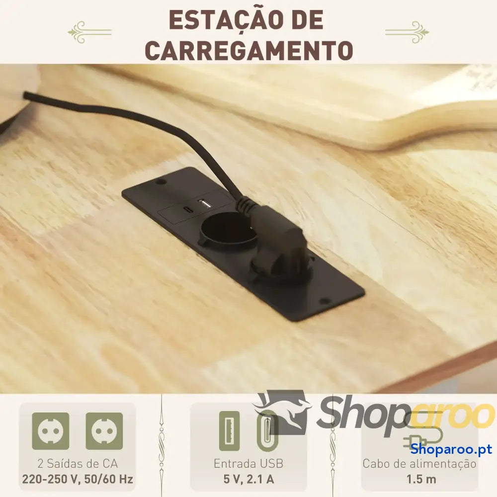 Ilha de Cozinha com Rodas Carrinho Tomada USB Bancada Rebatível 2 Gavetas 119,5x74x94,5 cm Branco