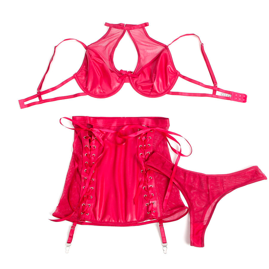 CONJUNTO DE LINGERIE SUTIÃ E SAIA DE COURO VERMELHO SUBBLIME - S/M - L/XL