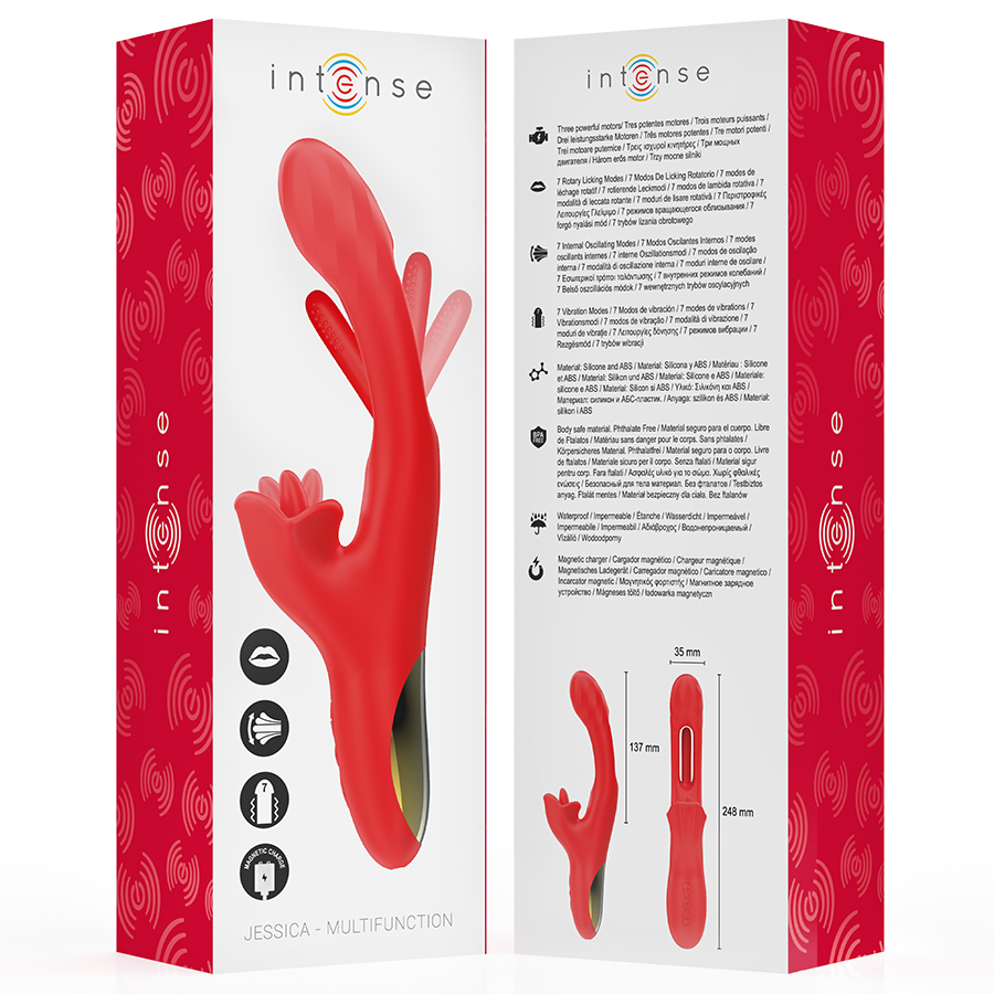 VIBRADOR INTENSE JESSICA MULTIFUNCIONAL ESTIMULAÇÃO DO CLITÓRIS 24,8 CM VERMELHO