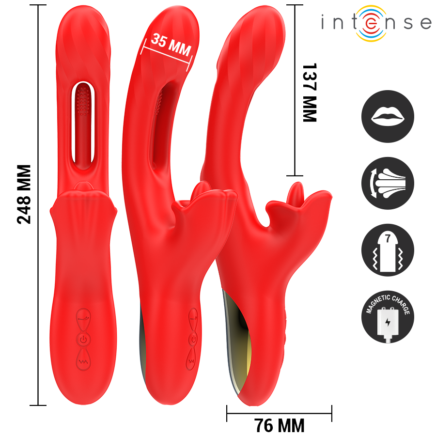 VIBRADOR INTENSE JESSICA MULTIFUNCIONAL ESTIMULAÇÃO DO CLITÓRIS 24,8 CM VERMELHO