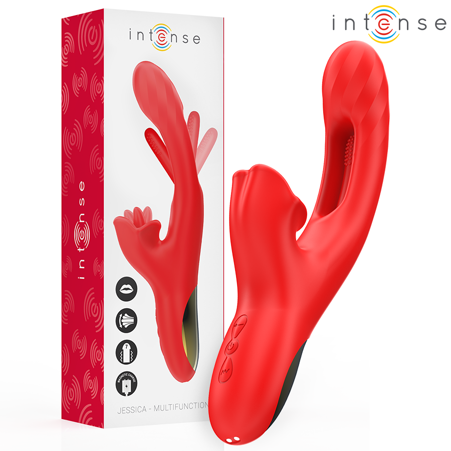 VIBRADOR INTENSE JESSICA MULTIFUNCIONAL ESTIMULAÇÃO DO CLITÓRIS 24,8 CM VERMELHO
