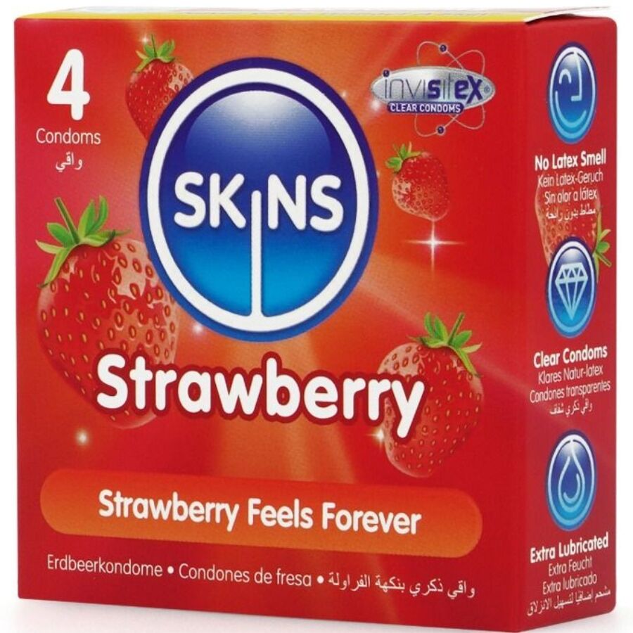 PACOTE COM 4 PRESERVATIVOS PREMIUM DE MORANGO