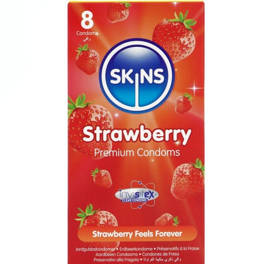 PRESERVATIVOS PREMIUM DE MORANGO - PACOTE COM 8
