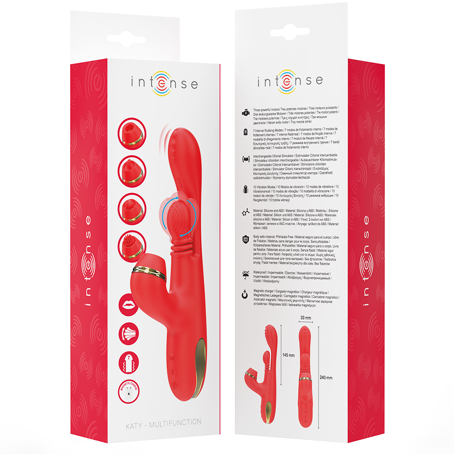 ESTIMULADOR DE CLITÓRIS MULTIFUNCIONAL KATY 4 CABEÇAS INTERCAMBIÁVEIS VERMELHO