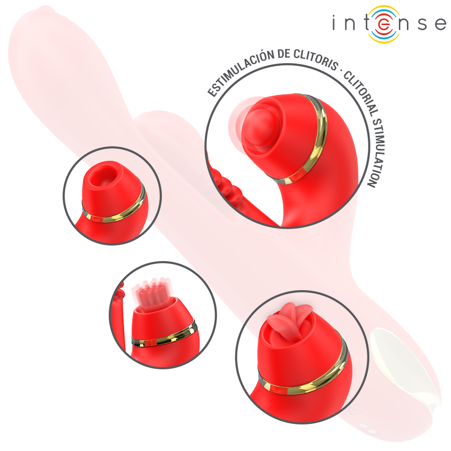 ESTIMULADOR DE CLITÓRIS MULTIFUNCIONAL KATY 4 CABEÇAS INTERCAMBIÁVEIS VERMELHO