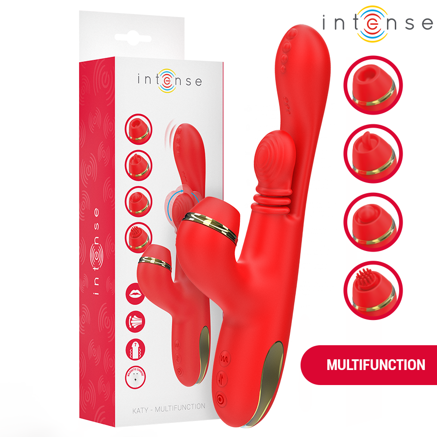 ESTIMULADOR DE CLITÓRIS MULTIFUNCIONAL KATY 4 CABEÇAS INTERCAMBIÁVEIS VERMELHO
