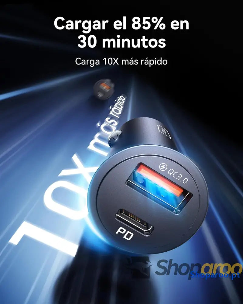 INIU Carregador de carro com carregamento rápido 60 W total [USB C 30 + USB A W] PD & QC3.0 Car Charger + [1 m] Cabo