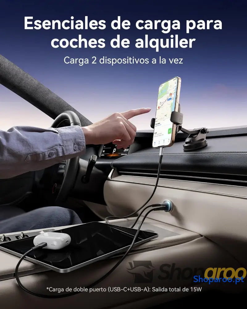 INIU Carregador de carro com carregamento rápido 60 W total [USB C 30 + USB A W] PD & QC3.0 Car Charger + [1 m] Cabo