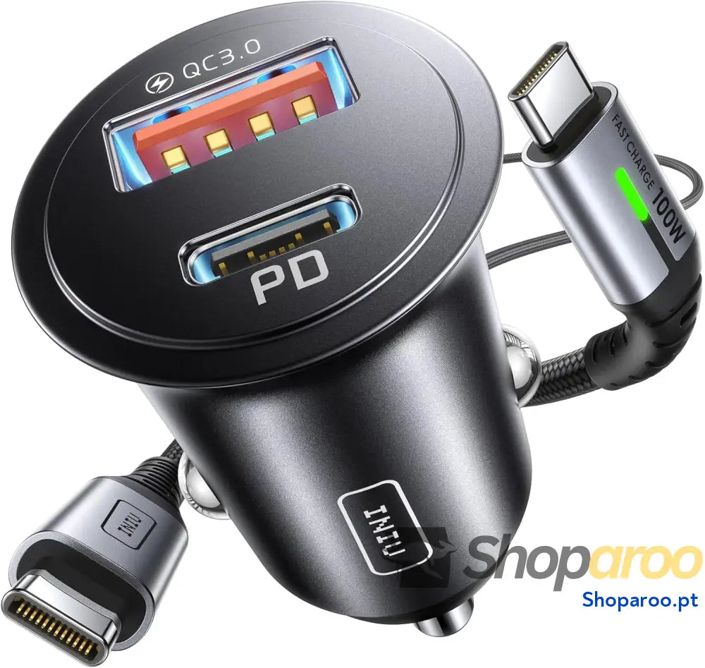 INIU Carregador de carro com carregamento rápido 60 W total [USB C 30 + USB A W] PD & QC3.0 Car Charger + [1 m] Cabo