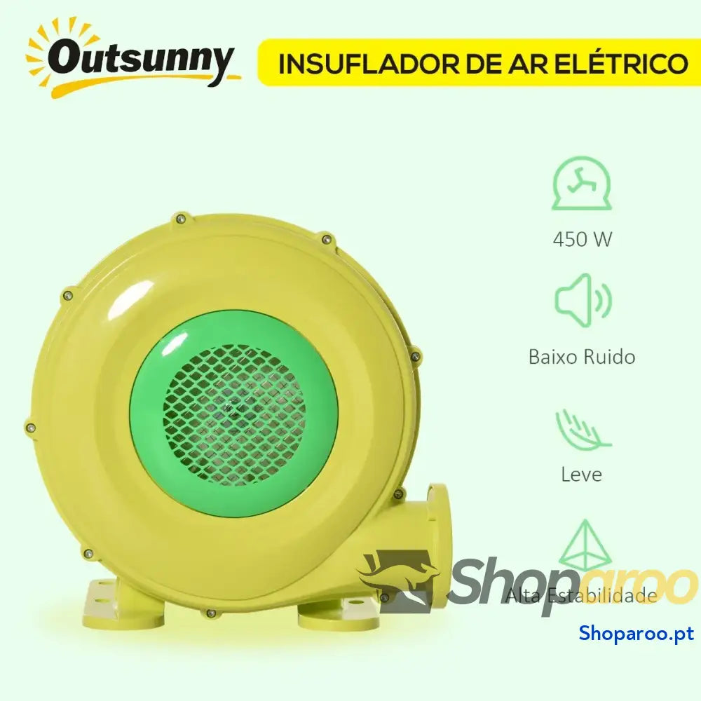 Insuflador elétrico 450W para insufláveis compacto amarelo e verde