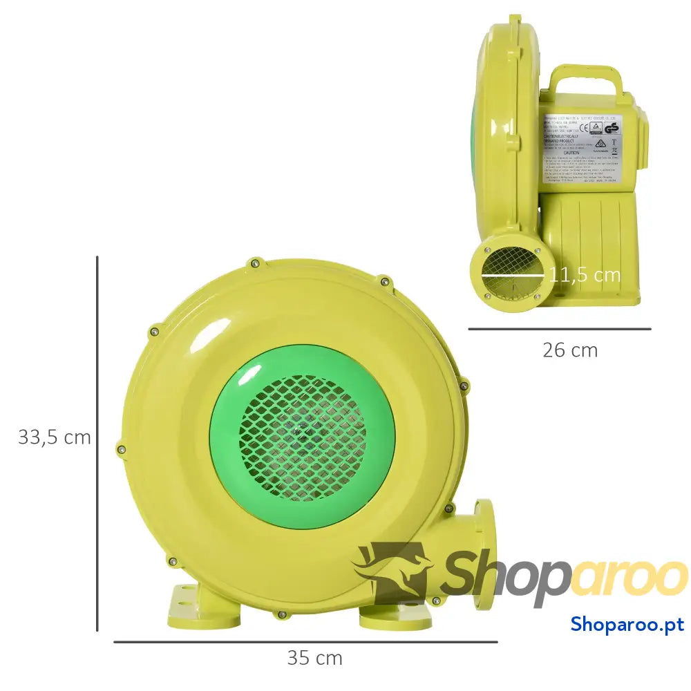 Insuflador elétrico 450W para insufláveis compacto amarelo e verde