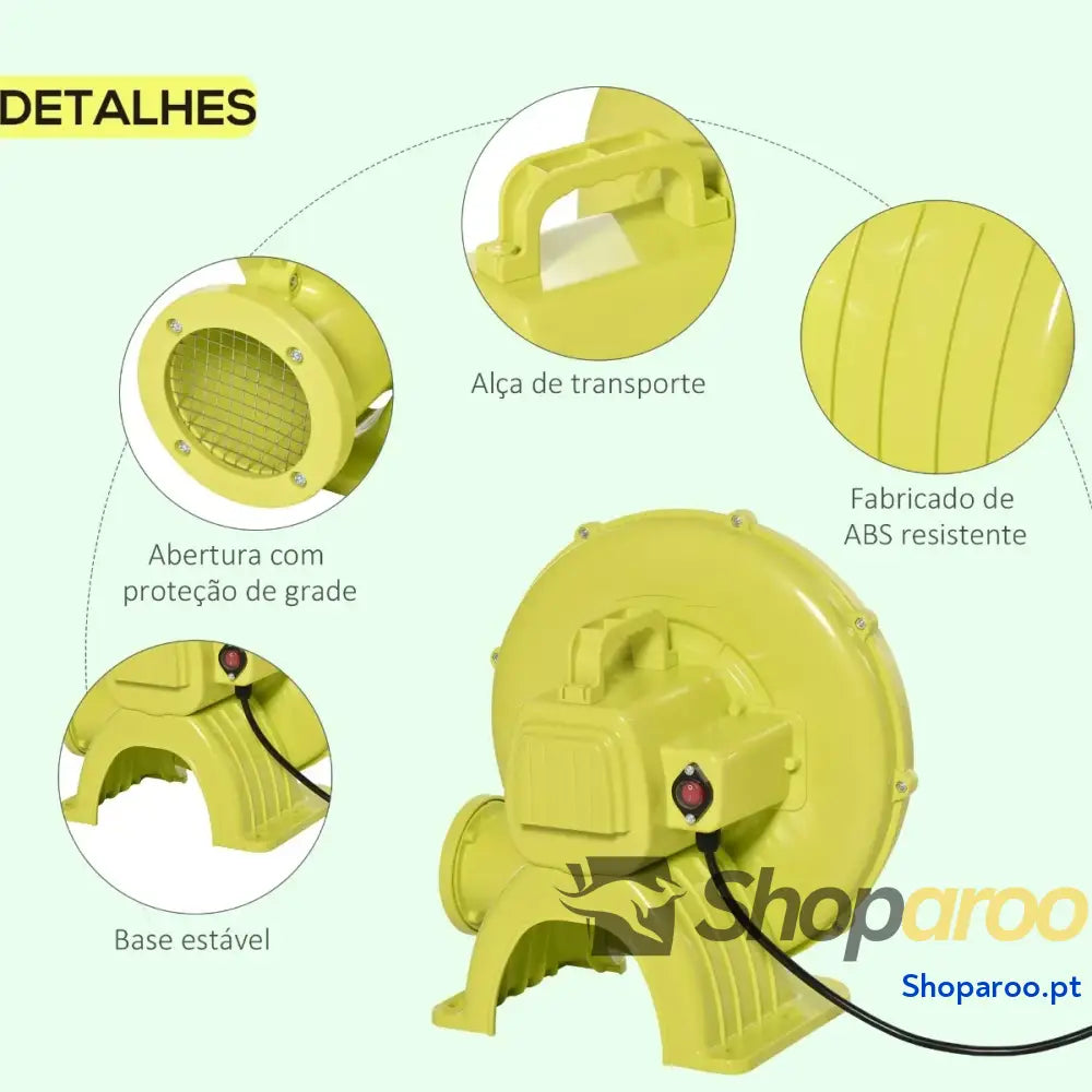 Insuflador elétrico 450W para insufláveis compacto amarelo e verde