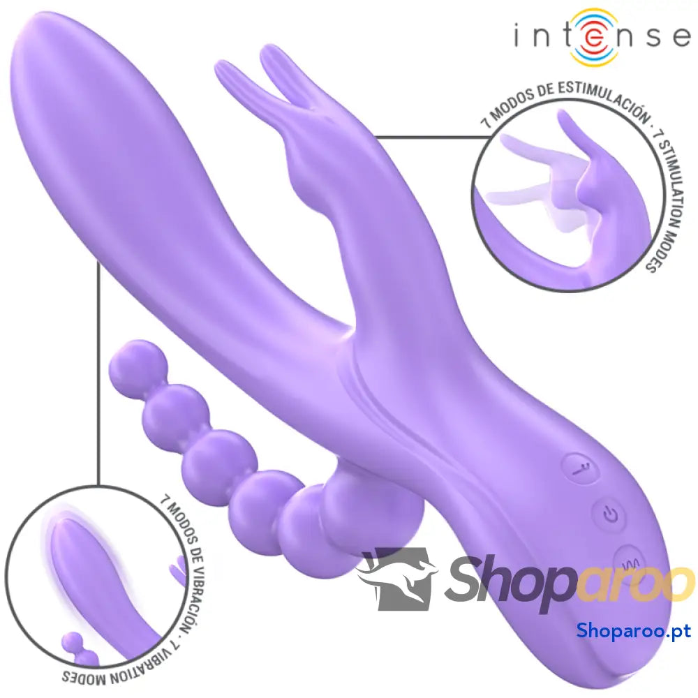 INTENSE - MIKO TRIPLO VIBRADOR COELHO & ESTIMULADOR & ANAL 7 VIBRAÇÕES ROXO