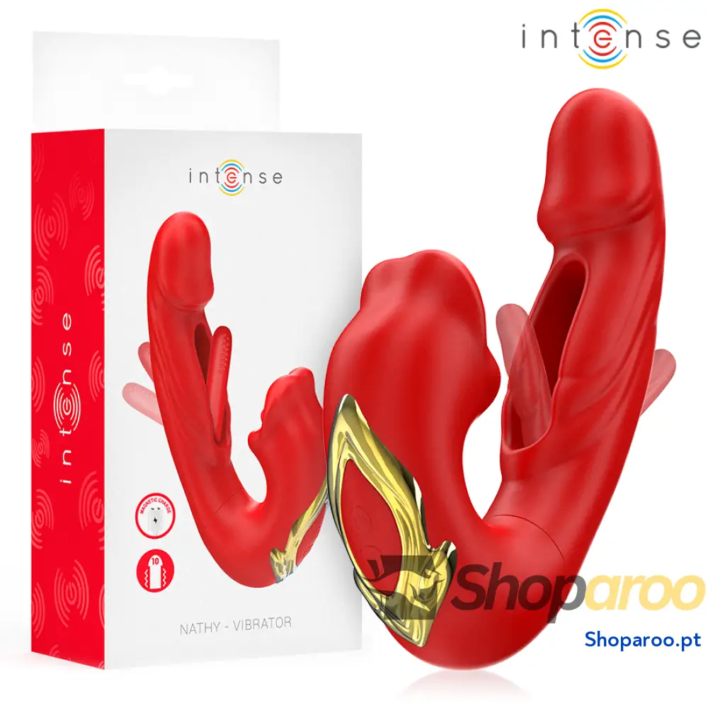 INTENSE - NATHY VIBRADOR DUPLO COM BOCA ESTIMULANTE MULTIFUNÇÕES VERMELHO