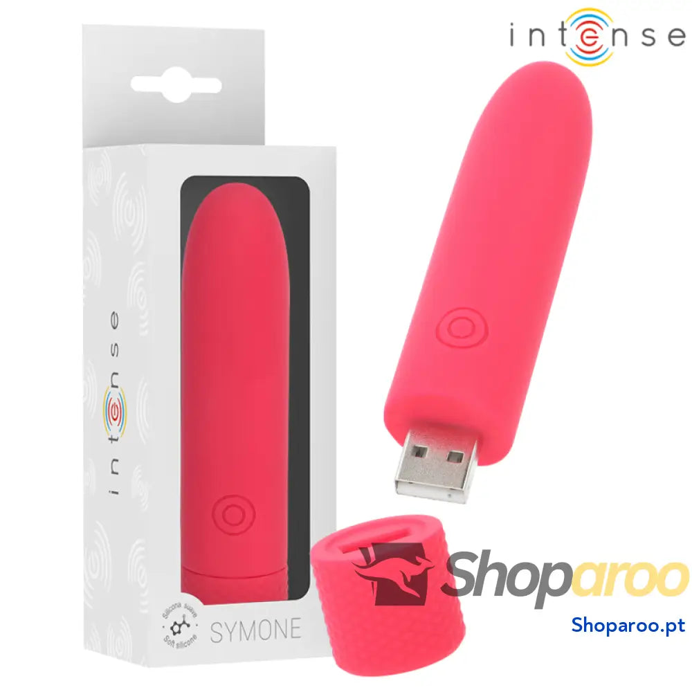INTENSE SYMONE USB RECARREGÁVEL VIBRATÓRIA BULLET 8 VIBRAÇÕES VERMELHO 10 X 2,2 CM
