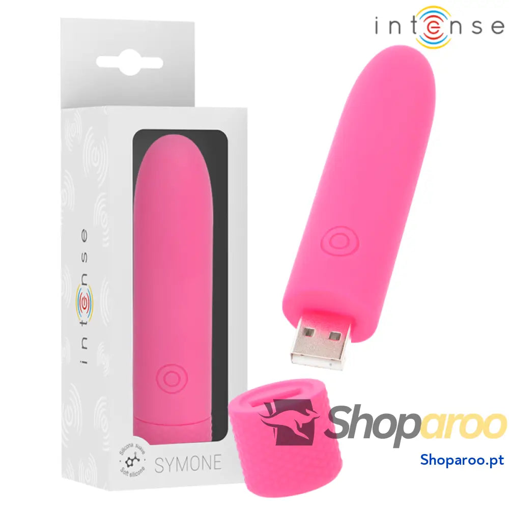 INTENSE SYMONE USB RECARREGÁVEL VIBRATÓRIA BULLET 8 VIBRAÇÕES ROSA 10 X 2,2 CM