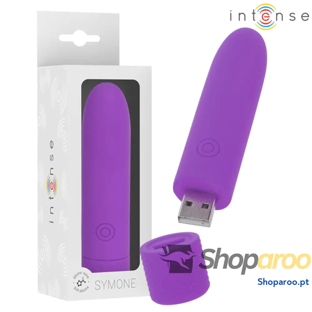 INTENSE SYMONE USB RECARREGÁVEL VIBRATÓRIA BULLET 8 VIBRAÇÕES ROXO 10 X 2,2 CM