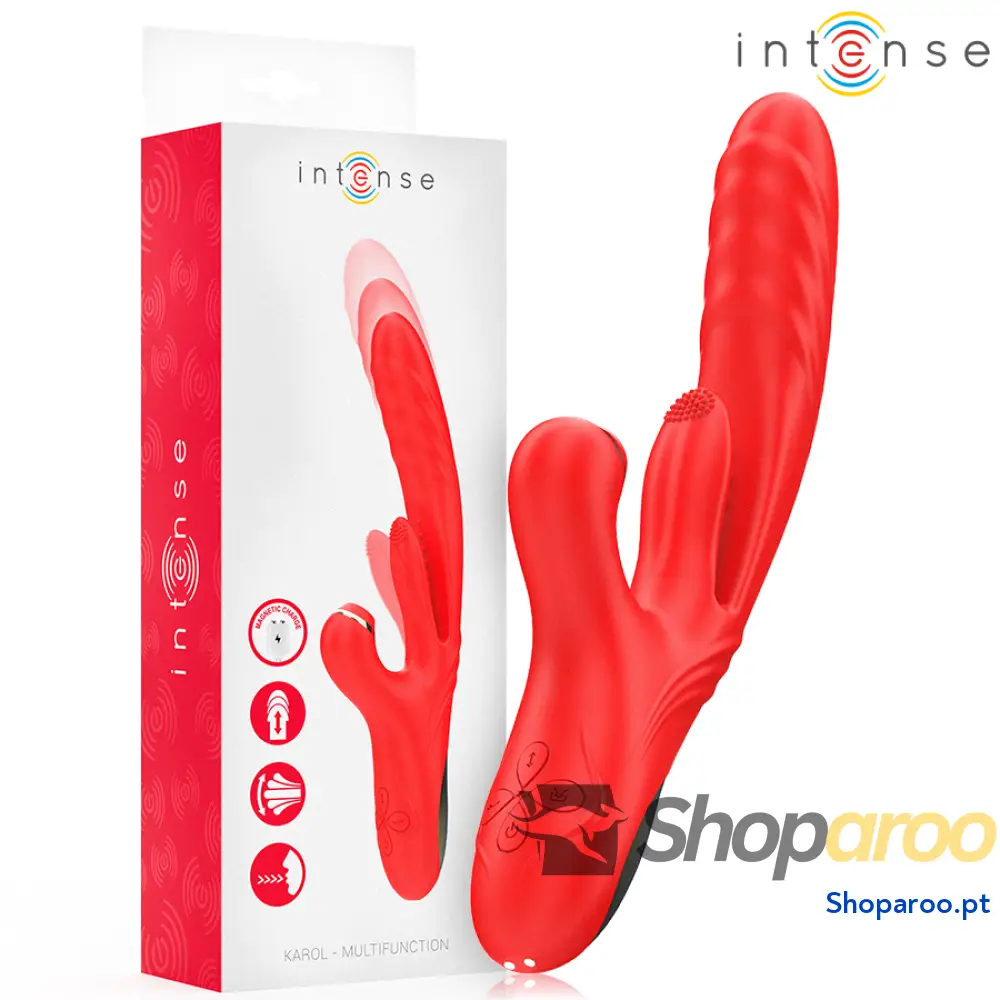 INTENSE - VIBRADOR MULTIFUNCIONAL KAROL THRUST & STIMULATION & ONDAS ESTIMULANTES VERMELHO