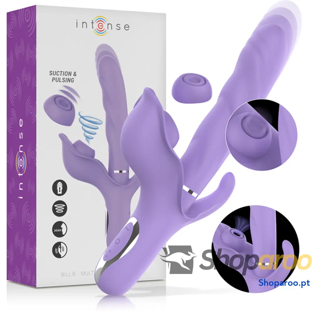 INTENSE - VIBRADOR MULTIFUNCIONAL RECARREGÁVEL BILLIE ESTIMULANDO ONDAS COM BOTÃO ROXO