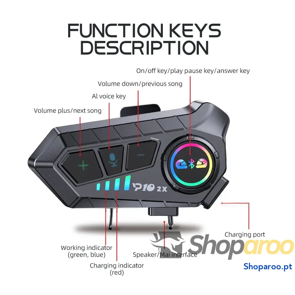 Intercomunicador Bluetooth para Capacete de Moto à Prova Água 300M