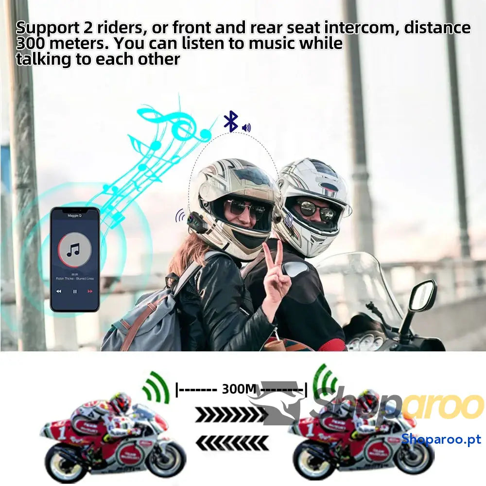 Intercomunicador Bluetooth para Capacete de Moto à Prova Água 300M