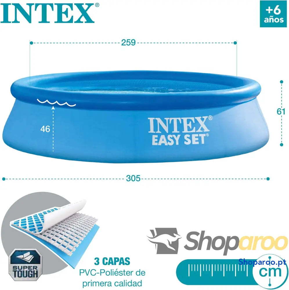 Intex 55239 Piscina insuflável Ø305x61 cm 3.077 litros redonda Com filtro de cartucho 1.250 litros/hora tipo H Para 3