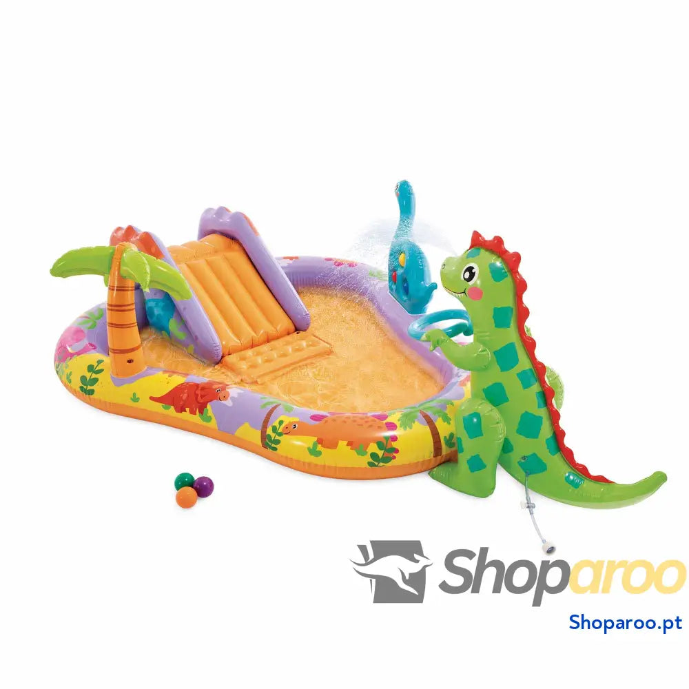 INTEX 57166 Piscina infantil insuflável com dispersor de água e escorrega dinossauro centro jogos para crianças