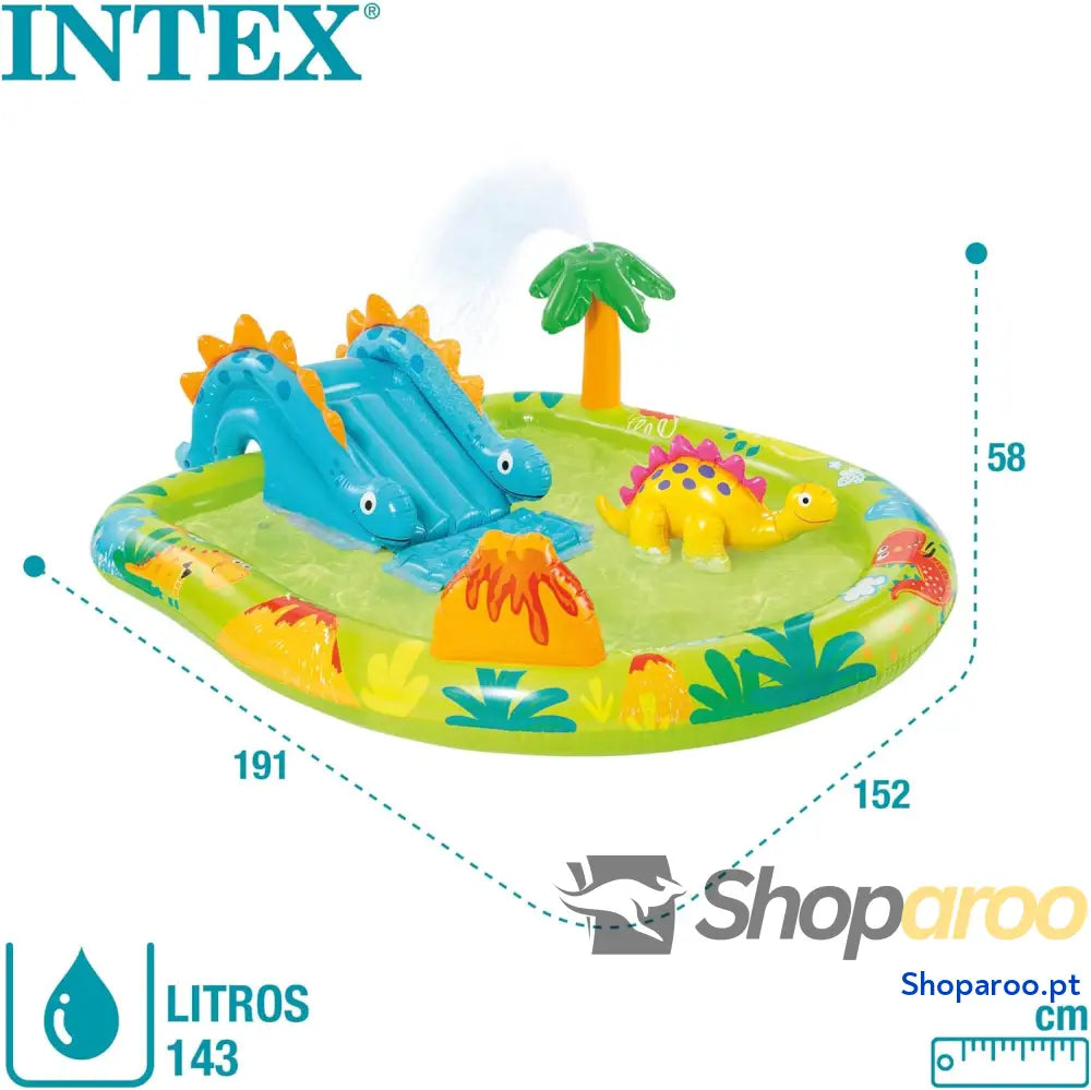INTEX 57166 Piscina infantil insuflável com dispersor de água e escorrega dinossauro centro jogos para crianças