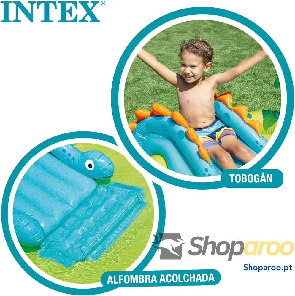 INTEX 57166 Piscina infantil insuflável com dispersor de água e escorrega dinossauro centro jogos para crianças