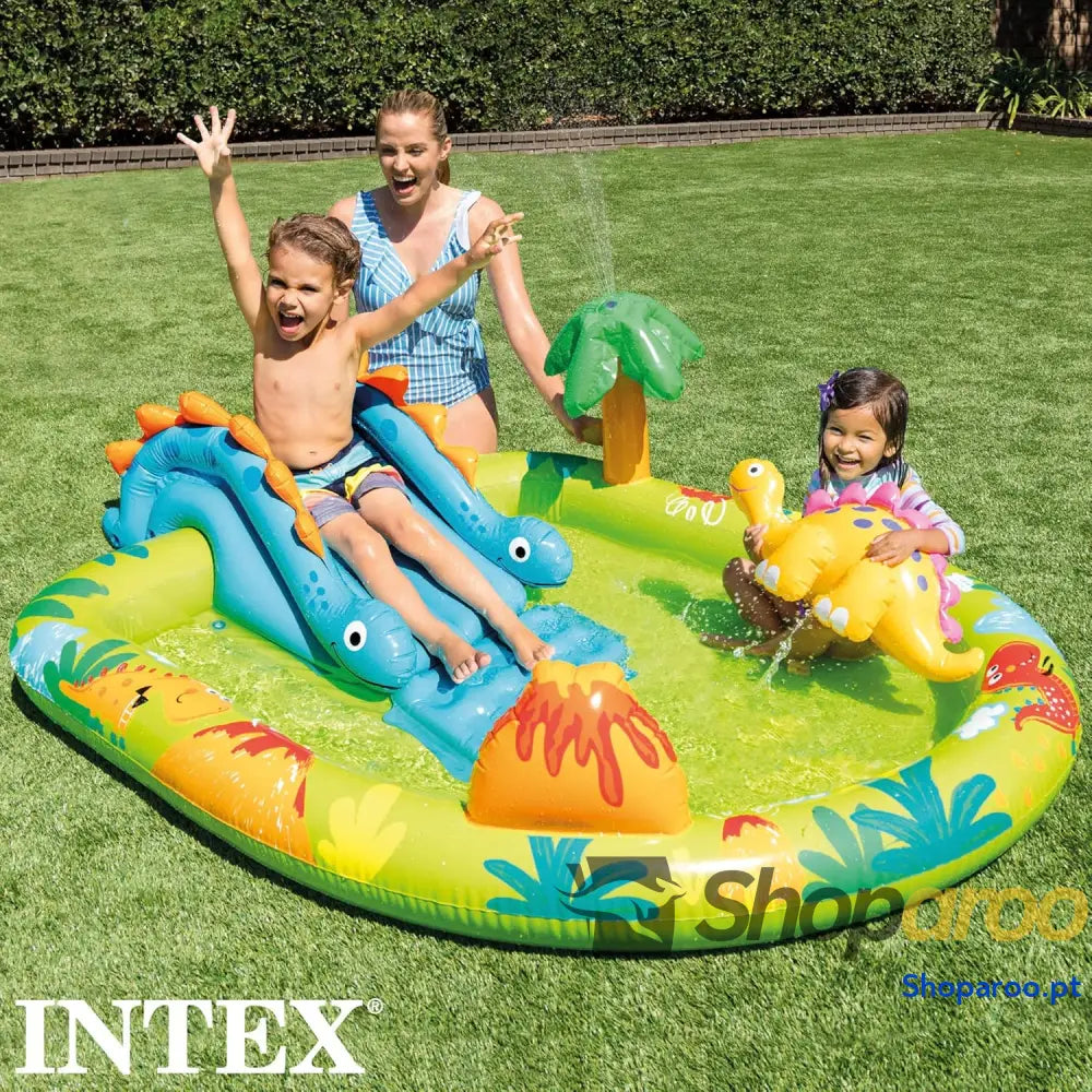 INTEX 57166 Piscina infantil insuflável com dispersor de água e escorrega dinossauro centro jogos para crianças