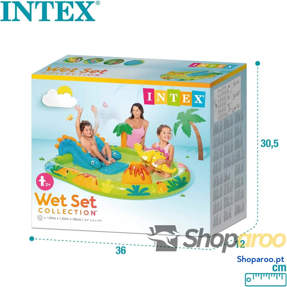INTEX 57166 Piscina infantil insuflável com dispersor de água e escorrega dinossauro centro jogos para crianças