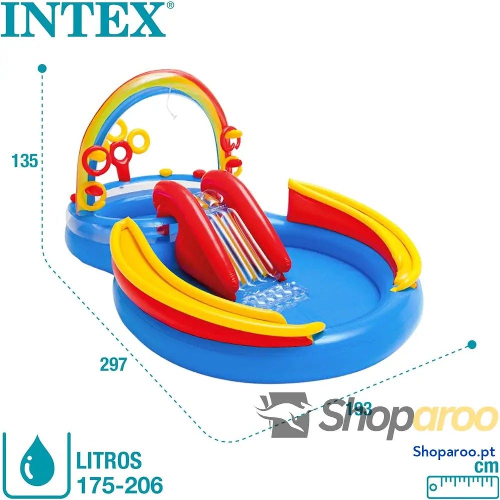Intex 57453NP — Piscina insuflável com atividades arco íris 297 x 193 135 cm 206 e 175 litros