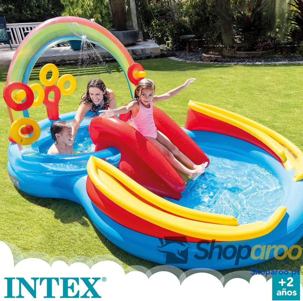 Intex 57453NP — Piscina insuflável com atividades arco íris 297 x 193 135 cm 206 e 175 litros
