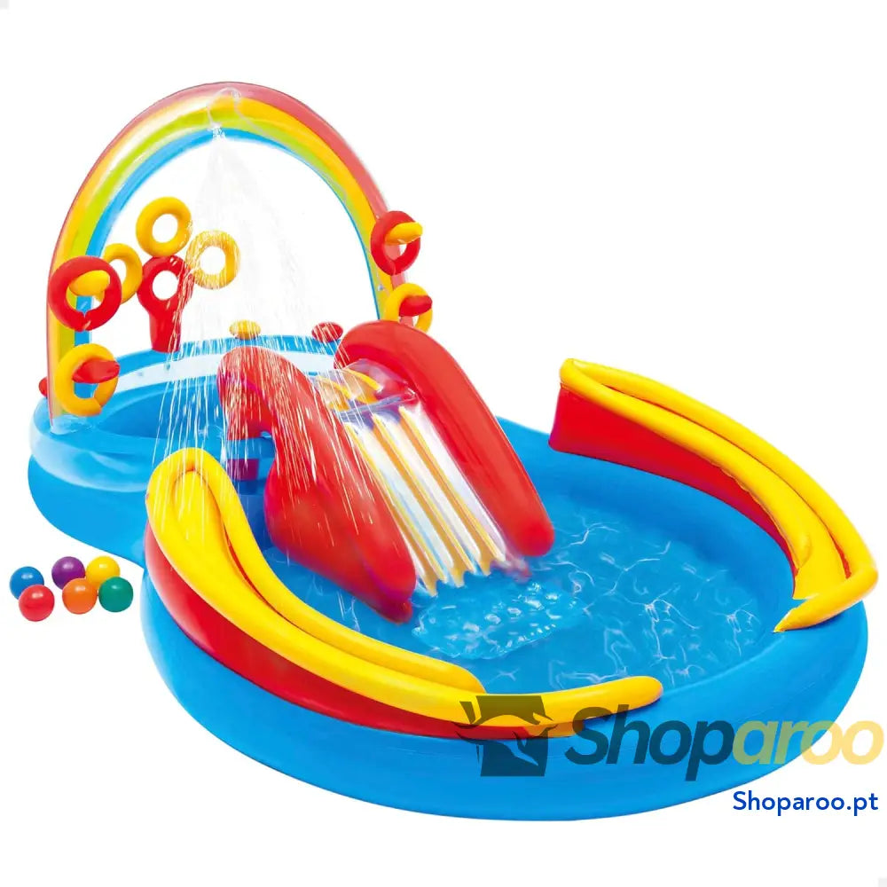 Intex 57453NP — Piscina insuflável com atividades arco íris 297 x 193 135 cm 206 e 175 litros