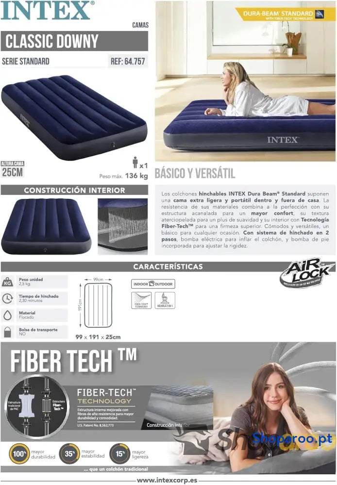 Intex Colchão insuflável Dura Beam cama de ar para campismo cor azul