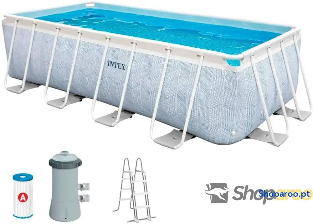 Intex Piscina desmontável retangular Chevron Prism Frame Premium medidas 400 x 200 100 cm capacidade de 6,836 litros