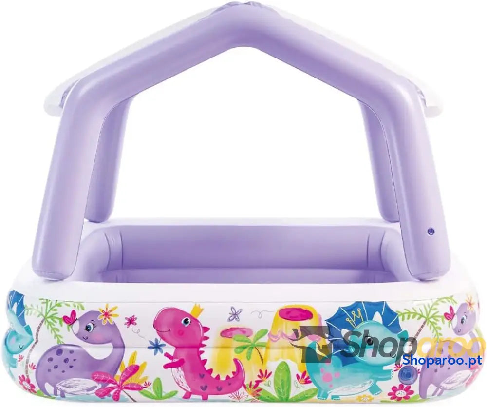 Intex Piscina insuflável para crianças 157 x 122 cm 295 litros com toldo removível design aquático tampa de ralo uso