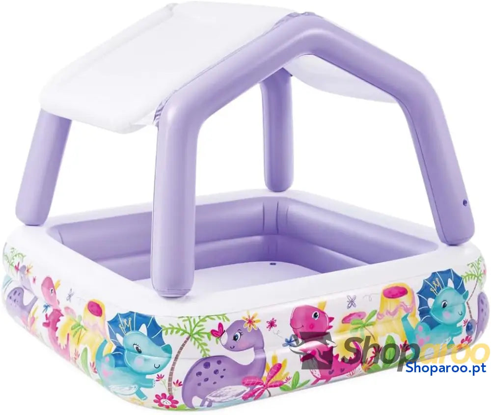 Intex Piscina insuflável para crianças 157 x 122 cm 295 litros com toldo removível design aquático tampa de ralo uso