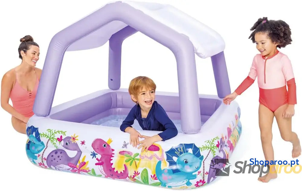 Intex Piscina insuflável para crianças 157 x 122 cm 295 litros com toldo removível design aquático tampa de ralo uso