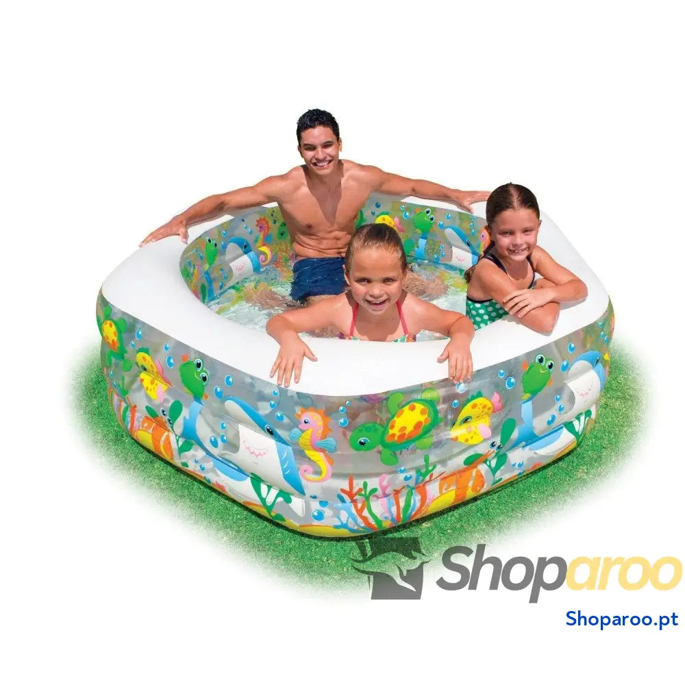 Intex Piscina insuflável para crianças 157 x 122 cm 295 litros com toldo removível design aquático tampa de ralo uso