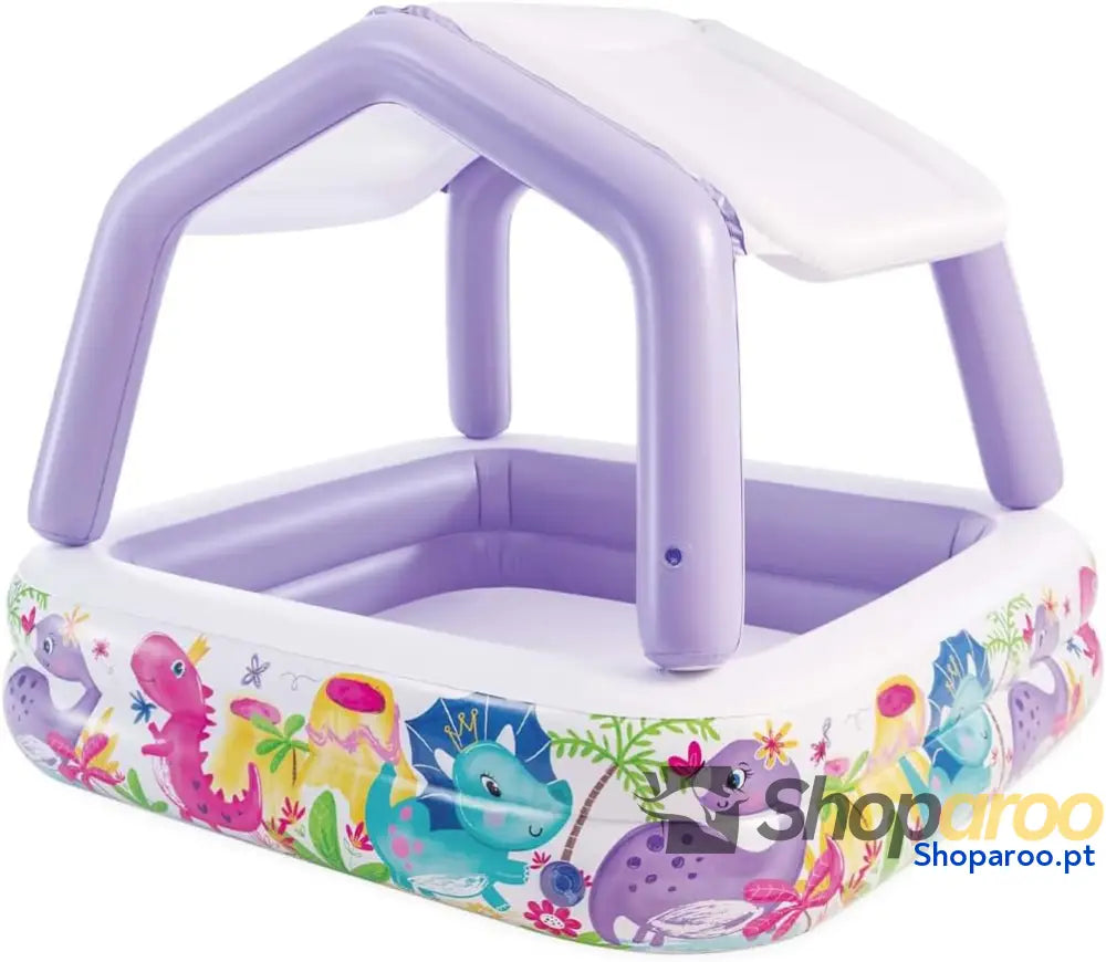 Intex Piscina insuflável para crianças 157 x 122 cm 295 litros com toldo removível design aquático tampa de ralo uso