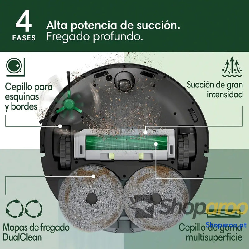 iRobot Roomba Plus 405 Combo com base AutoWash multifuncional e auto limpeza lavagem secagem manchas duplas eleváveis