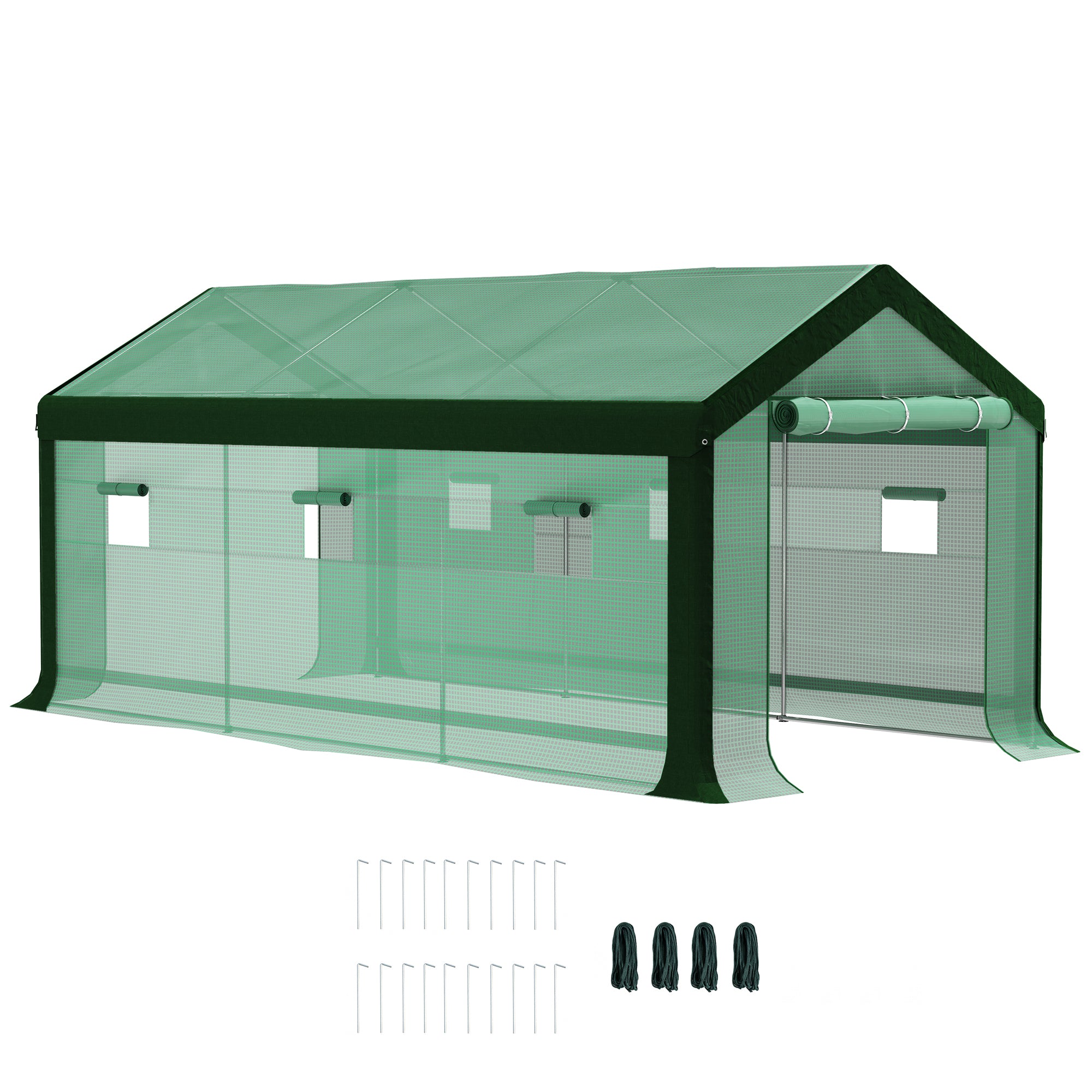 Estufa Tipo Túnel 6x3x2,8 m Estufa de Exterior com 6 Janelas Cobertura de PE Anti UV e 2 Portas Enroláveis Verde