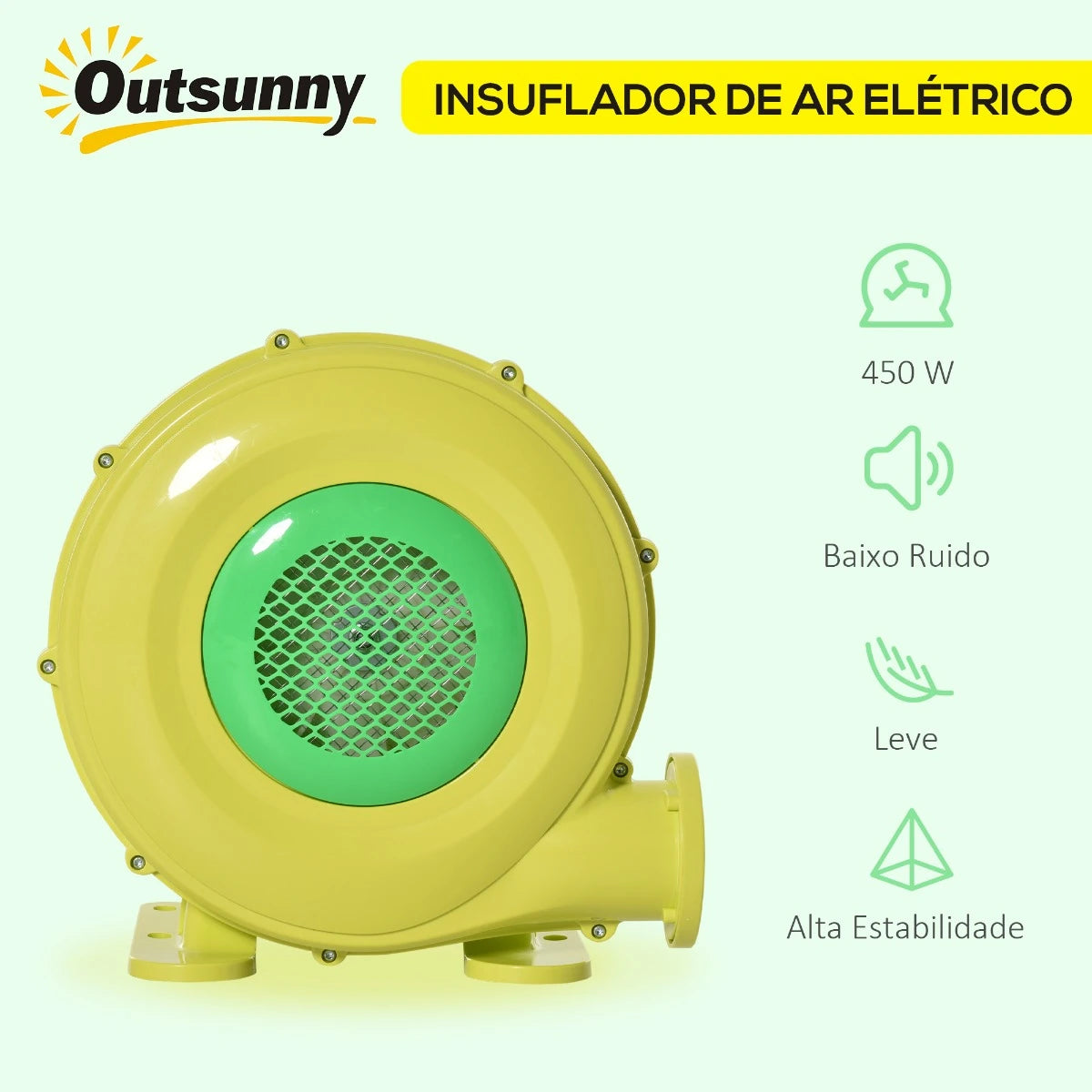Insuflador elétrico 450W para insufláveis compacto amarelo e verde