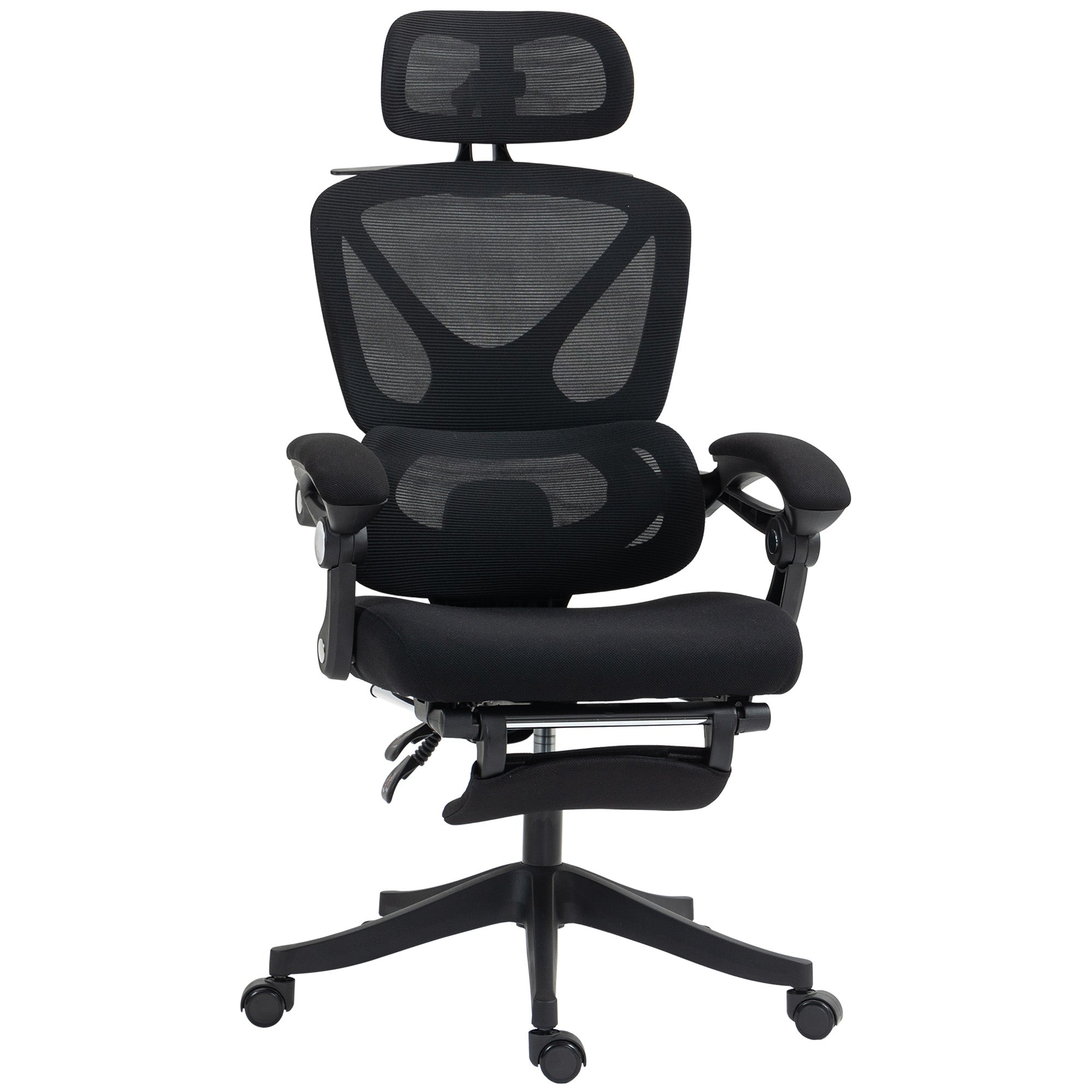 Cadeira de Escritório de Malha com Apoio para a Cabeça Suporte Lombar Apoio para os Pés Função de Inclinação 71x70x109-119 cm Preto