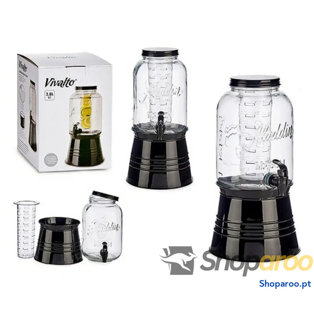 Jarro de Vidro Transparente Vivalto DW6004S 1 Preto Metal Cristal Plástico 3,8 L Refrigerador