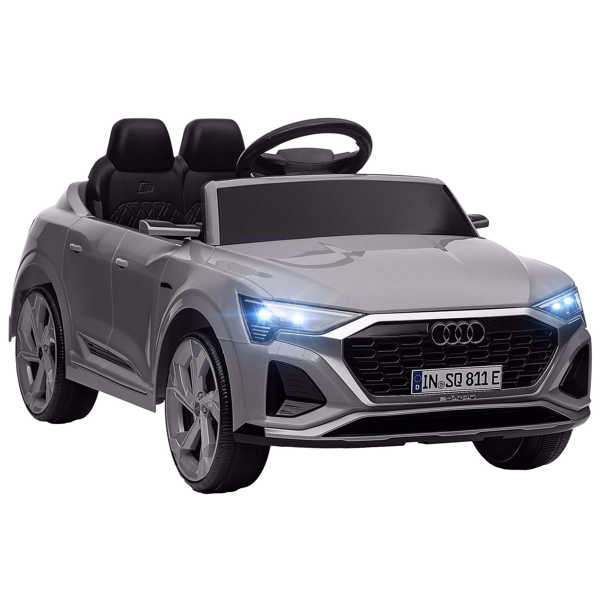 Carro Elétrico para Crianças Carro Audi Q8 Etron Sportback Infantil 12V Faróis Buzina e Música 98x49,5x43 cm Cinza