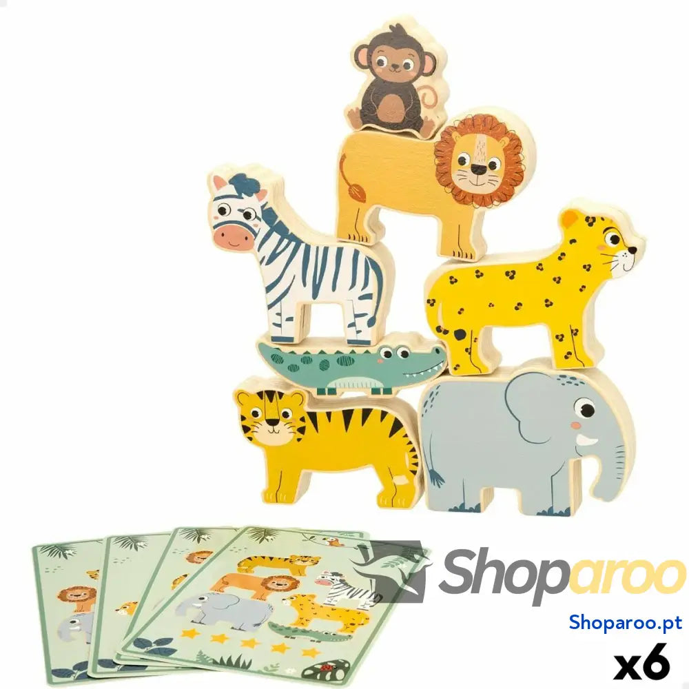 Jogo de Construção + Figuras Woomax animais 16 Peças 7 x 7 x 1,5 cm (6 Unidades)
