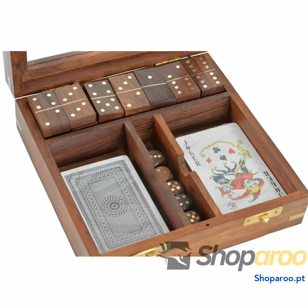 Jogo de madeira DKD Home Decor Sheesham Castanho Dourado 17 x 5,5 cm 4 Peças