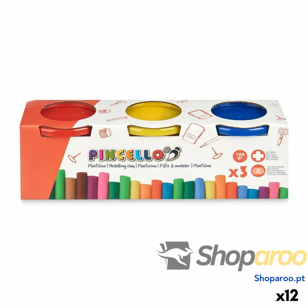 Jogo de Plasticina Pincello 501 Amarelo Azul Vermelho (12 Unidades)